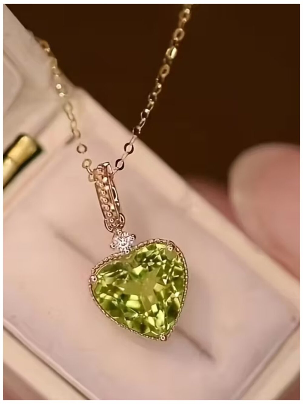 Heart-Shape 8mm Peridot Synthetic Pendant 14k Plated over 925 Silver Necklace